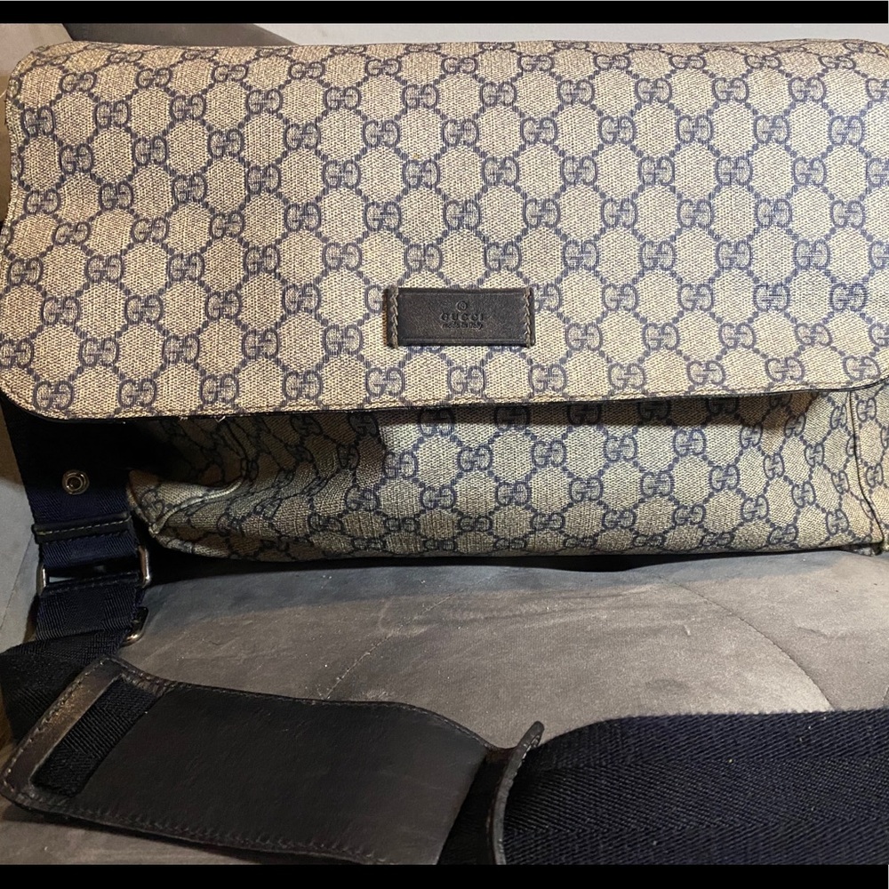 Authentic GG Supreme beige and blue diaper bag